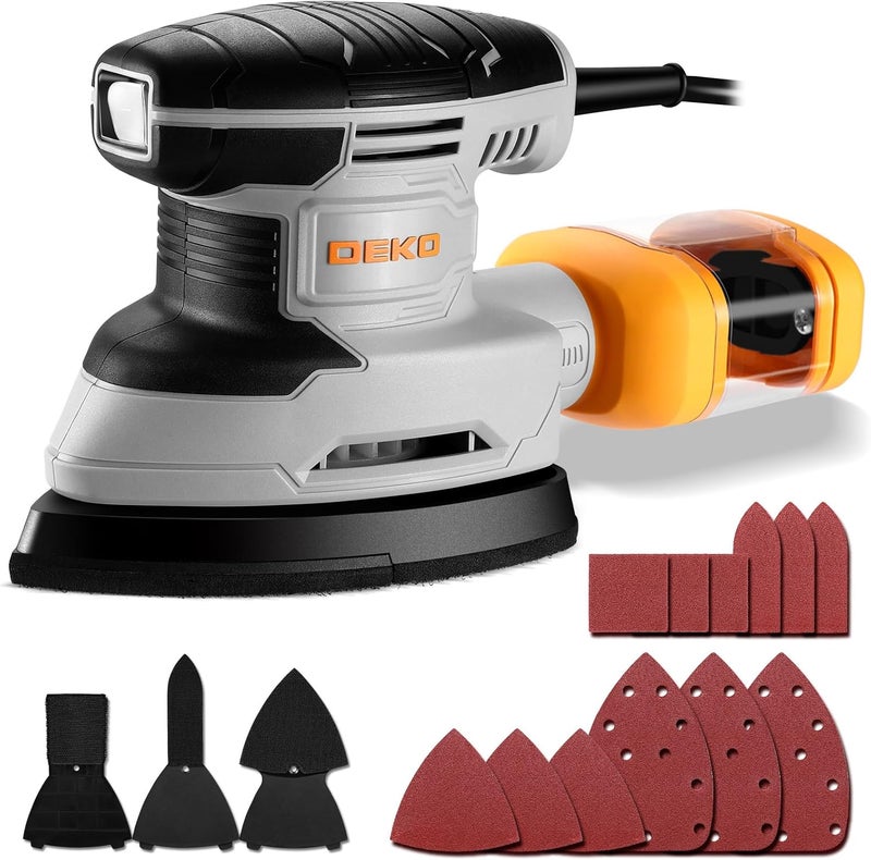 DEKOPRO Detail Sander: Multi-Function Mouse Sander Electric Sander Tool Corded Palm Sanders with Dust Collector, 3 Additional Attachments &12pc Sandpapers for Sanding,Polishing,Removing Paint in Home - Image 1